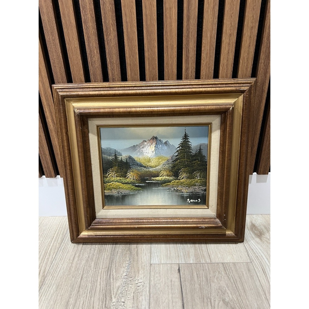 Vintage 1982 Signed Original Oil Painting Mountain Lake Landscape Framed 22x18
